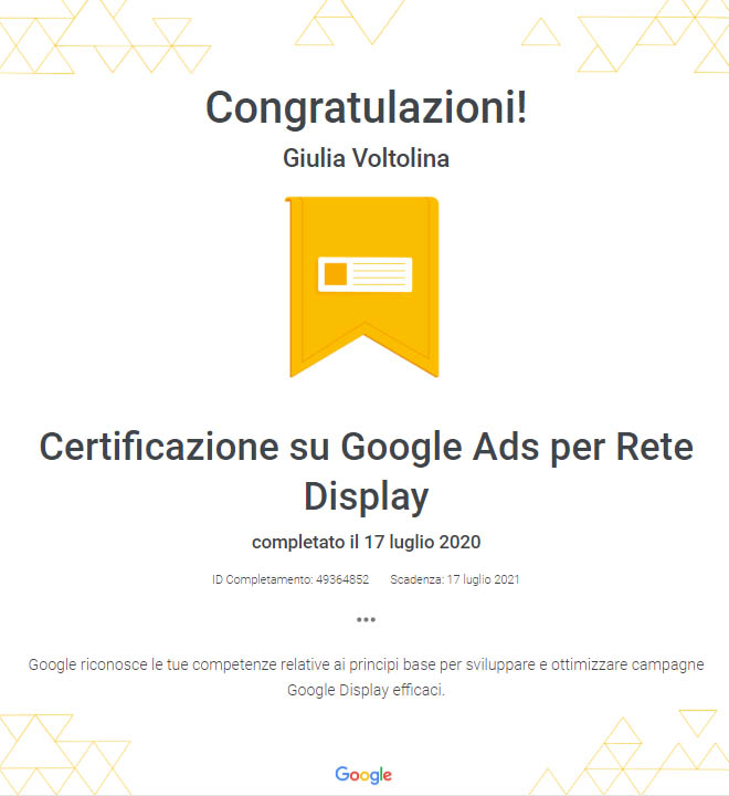 certificazione Google ads rete display