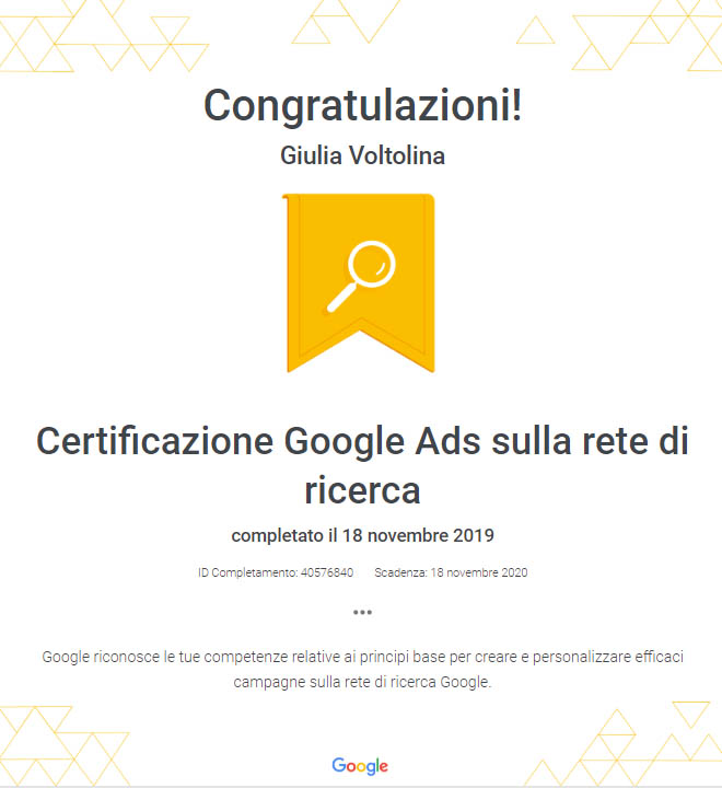 cretificazione google ads rete di ricerca